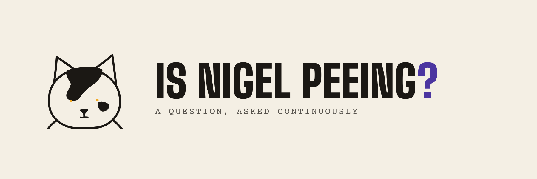 Horizontal lockup: the mark beside the words Is Nigel Peeing? on newsprint
